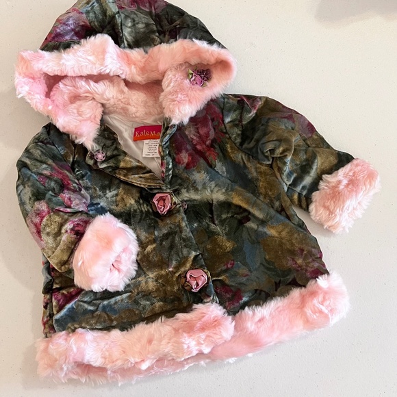 Soft and adorable Kate Mack lined velveteen jacket. Floral embellished Size 2T